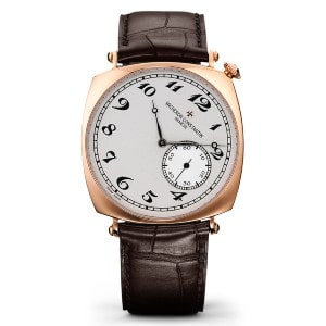 Rose gold and brown leather watch in the Historiques collection by Vacheron Constantin