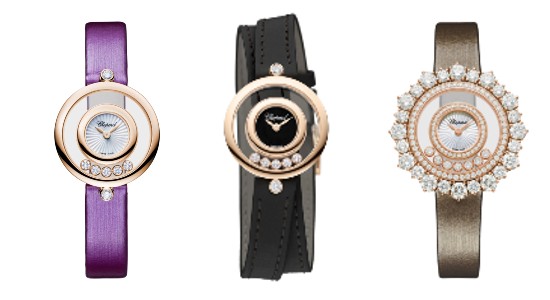 three ladies watches from Chopard’s Happy Diamonds collection
