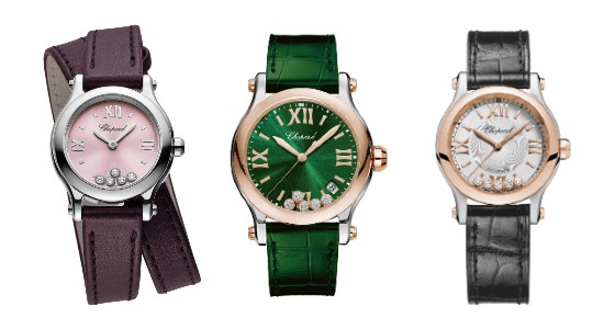three ladies watches from Chopard’s Happy Sport collection