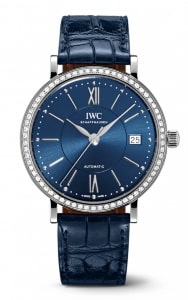 A women’s Portofino IWC watch features a blue dial and watch strap.