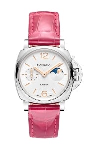 Panerai Luminor women’s watch features a pink leather watch strap.
